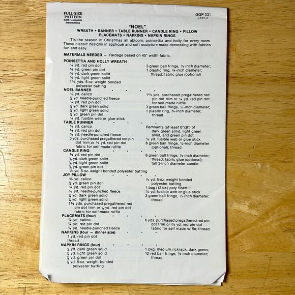 Vtg 1980 The Gingham Goose Noel Christmas Pattern Wreath Banner Pillow Placemats - Picture 5 of 10